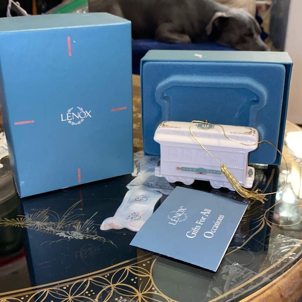 LENOX CHRISTMAS ORNAMENT 1990 TRAIN PASSENGER CAR Original Box YULETIDE EXPRESS